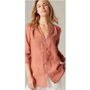 Pure Jill Linen Easy Button Front 3/4 Sleeve Tunic Coastal Shirt Womens XL Rust